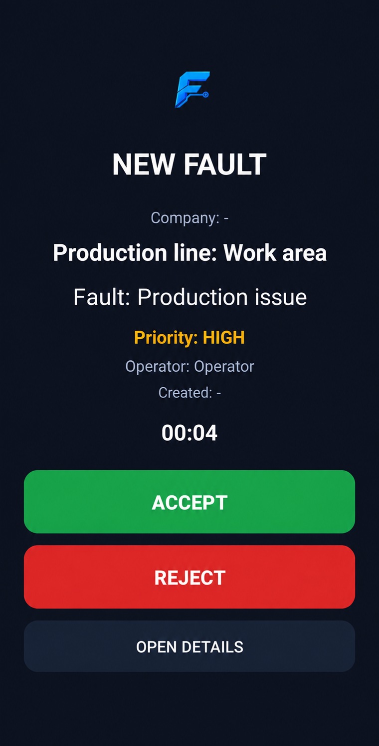FactoryCall Android incoming operational call screen in English